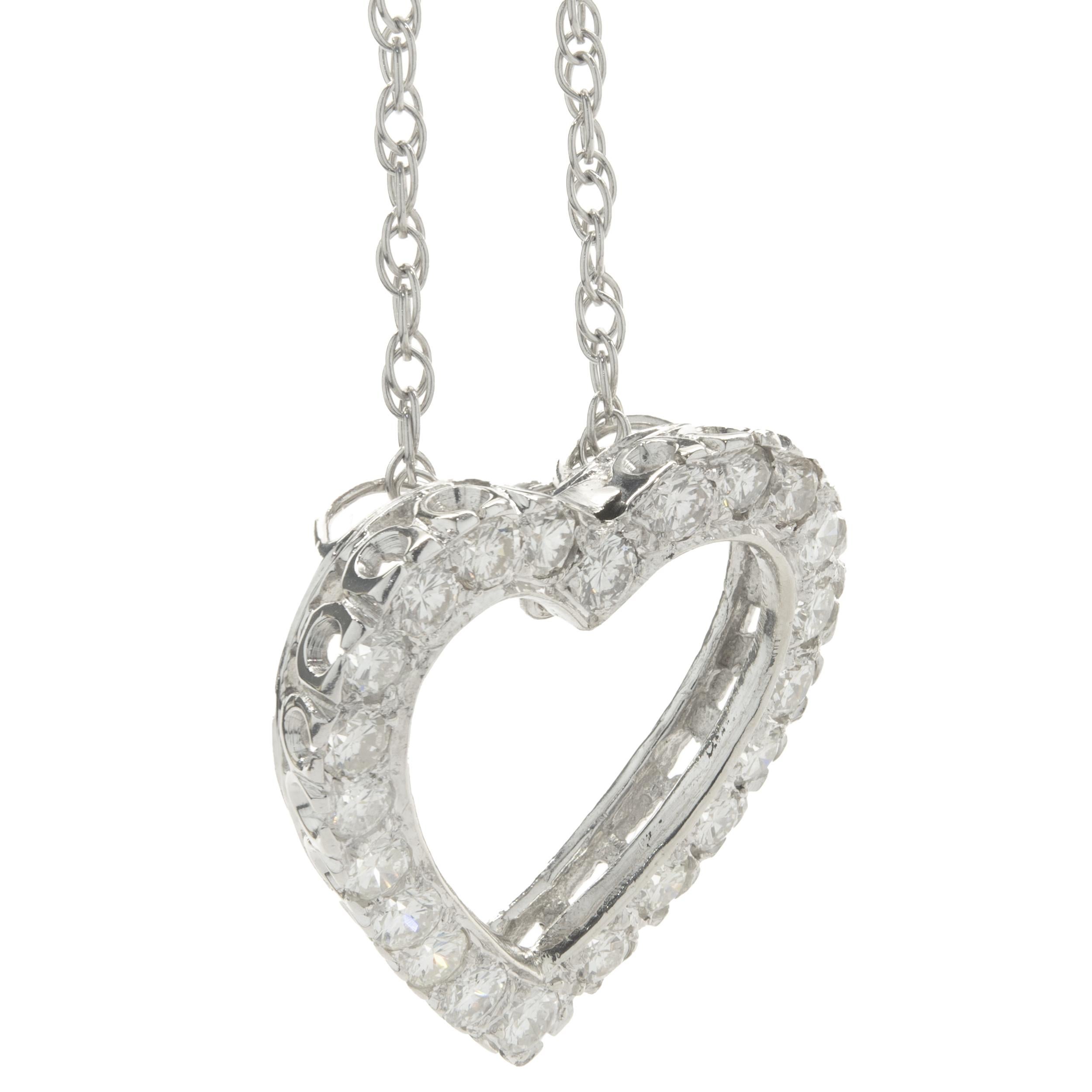 14 Karat White Gold Diamond Open Heart Necklace In Excellent Condition For Sale In Scottsdale, AZ