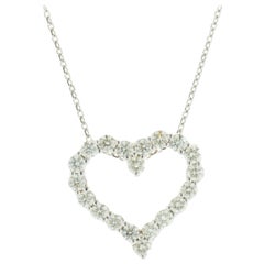 14 Karat White Gold Diamond Open Heart Necklace