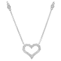 14 Karat White Gold Diamond Open Heart Necklace