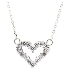 14 Karat White Gold Natural Diamond Open Heart Pendant Drop Necklace