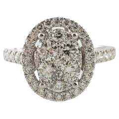 Bague grappe ovale en or blanc 14 carats avec diamants taille 7-7,25 n° 16970