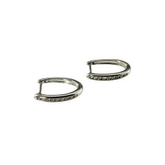 Pendientes de aro ovalados de diamantes de oro blanco de 14 quilates #19435