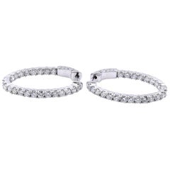 14 Karat White Gold Diamond Oval Hoop Earrings