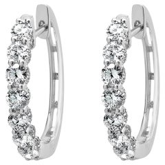Orecchini a cerchio ovali con diamanti in oro bianco 14 carati e diamanti Mico Pave ai lati