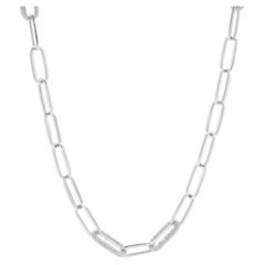 14 Karat White Gold Diamond Paperclip Necklace