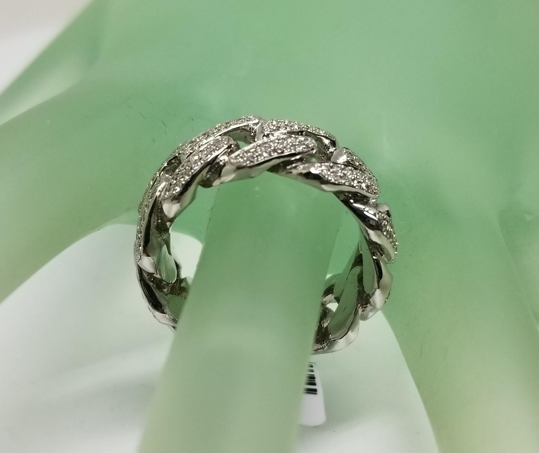 Women's or Men's 14 Karat White Gold Diamond Pavé Link Ring