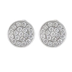 14 Karat White Gold Diamond Pave Round Disc Earrings Omega Back Style Clasps