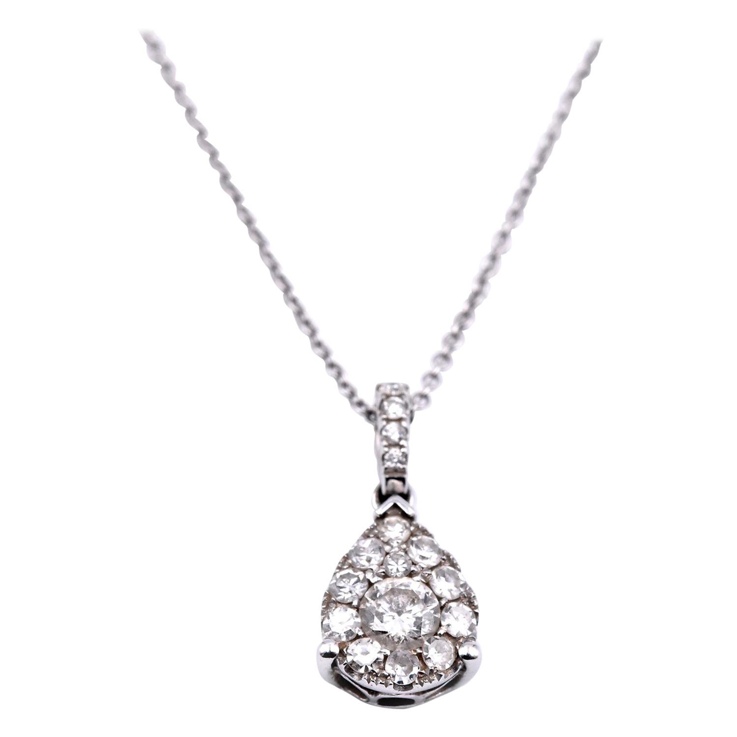 14 Karat White Gold Diamond Pear Cluster Pendant with Diamond Bail