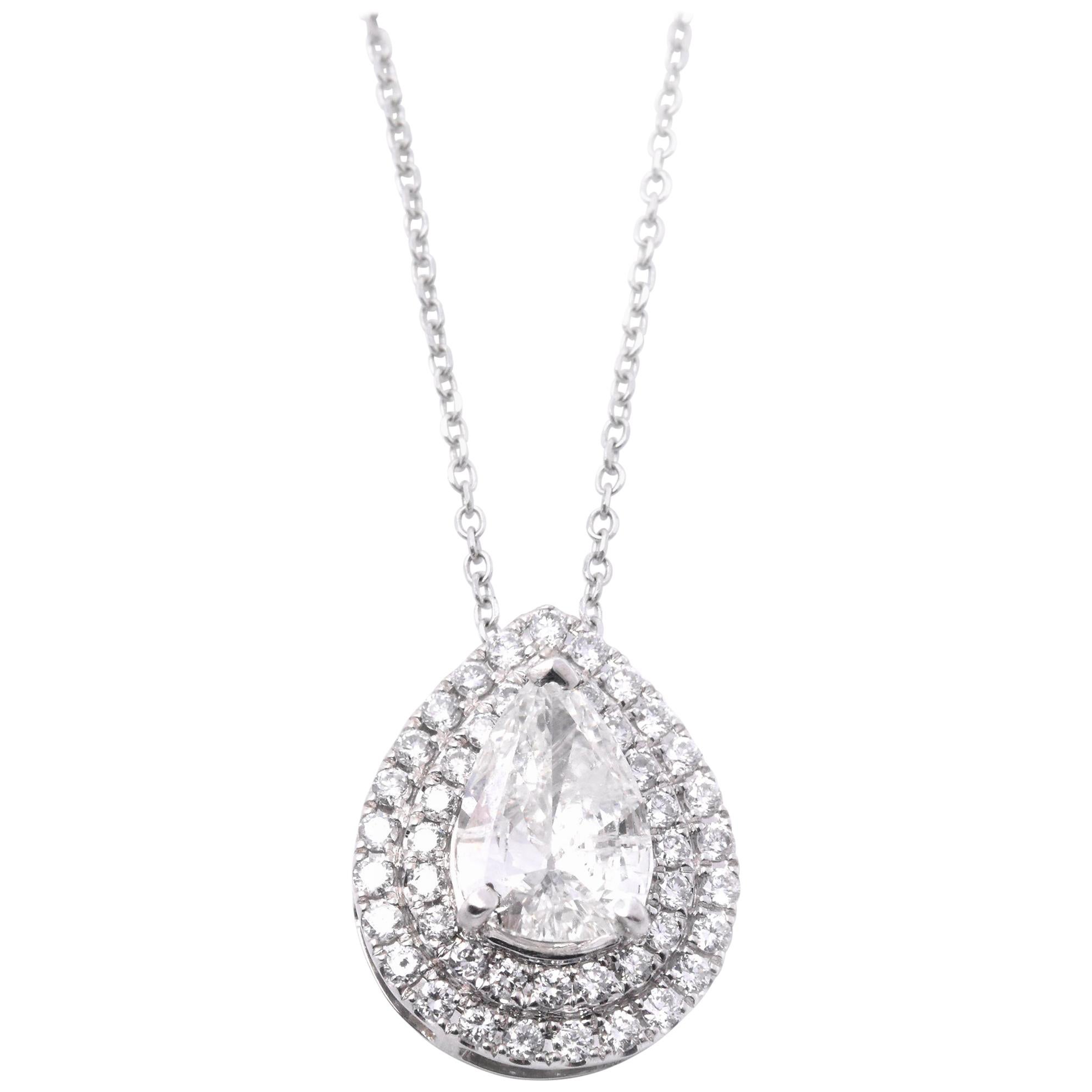 14 Karat White Gold Diamond Pear Pendant Necklace