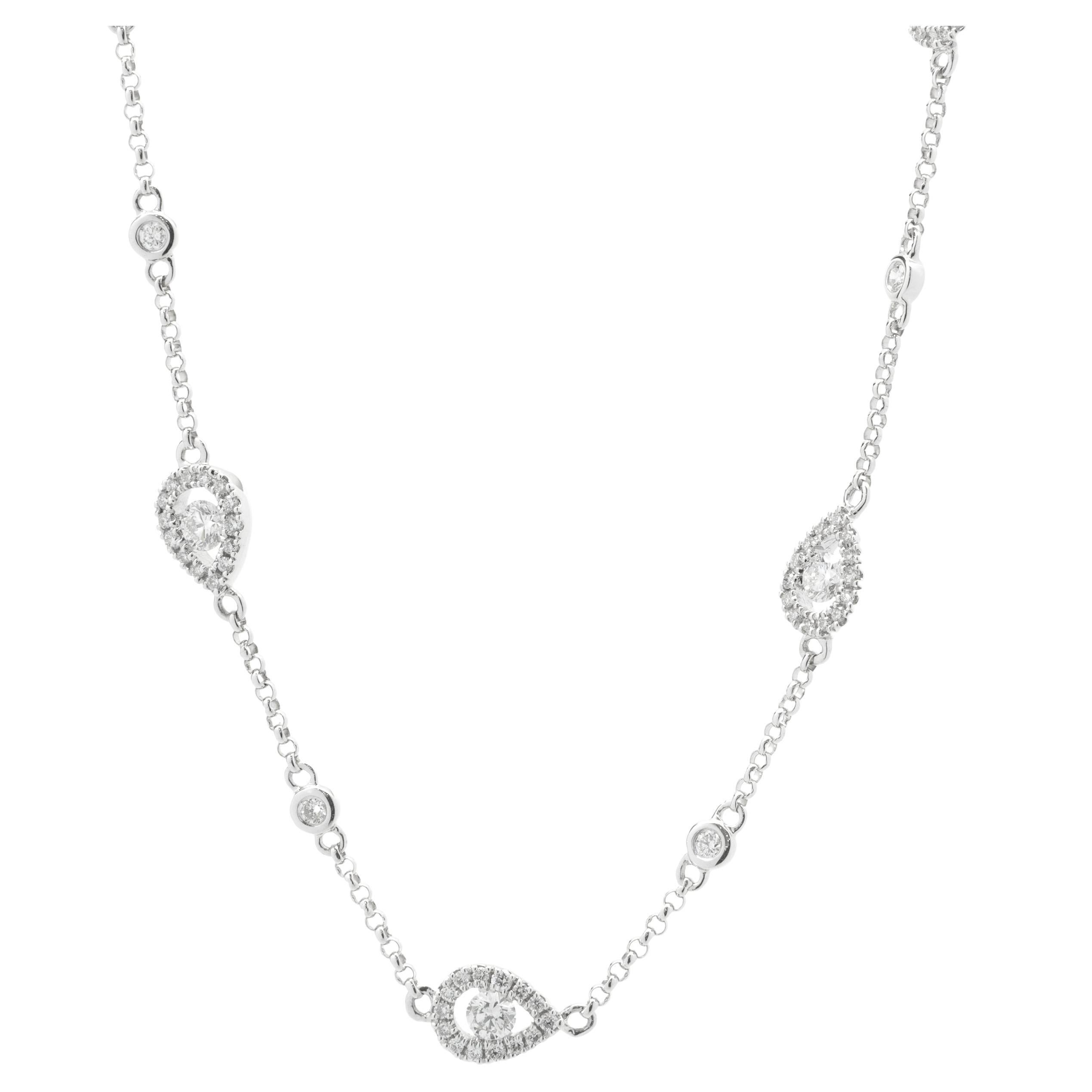 14 Karat White Gold Diamond Pear Shape Clusters by The Yard Necklace For Sale