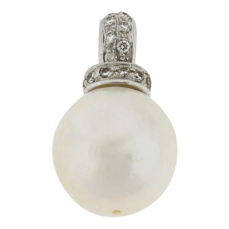 14 Karat White Gold Diamond Pearl Pendant Approximate .22 Carat