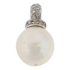 14 Karat White Gold Diamond Pearl Pendant Approximate .22 Carat