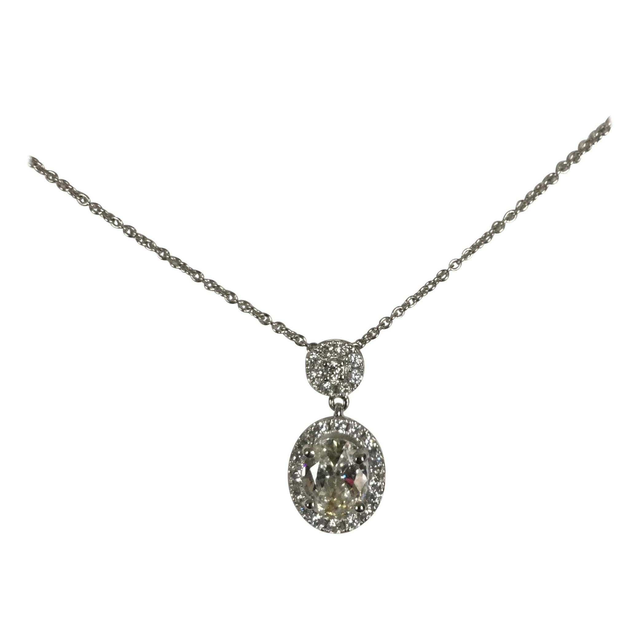 14 Karat White Gold Diamond Pendant Necklace 0.83 Carat For Sale