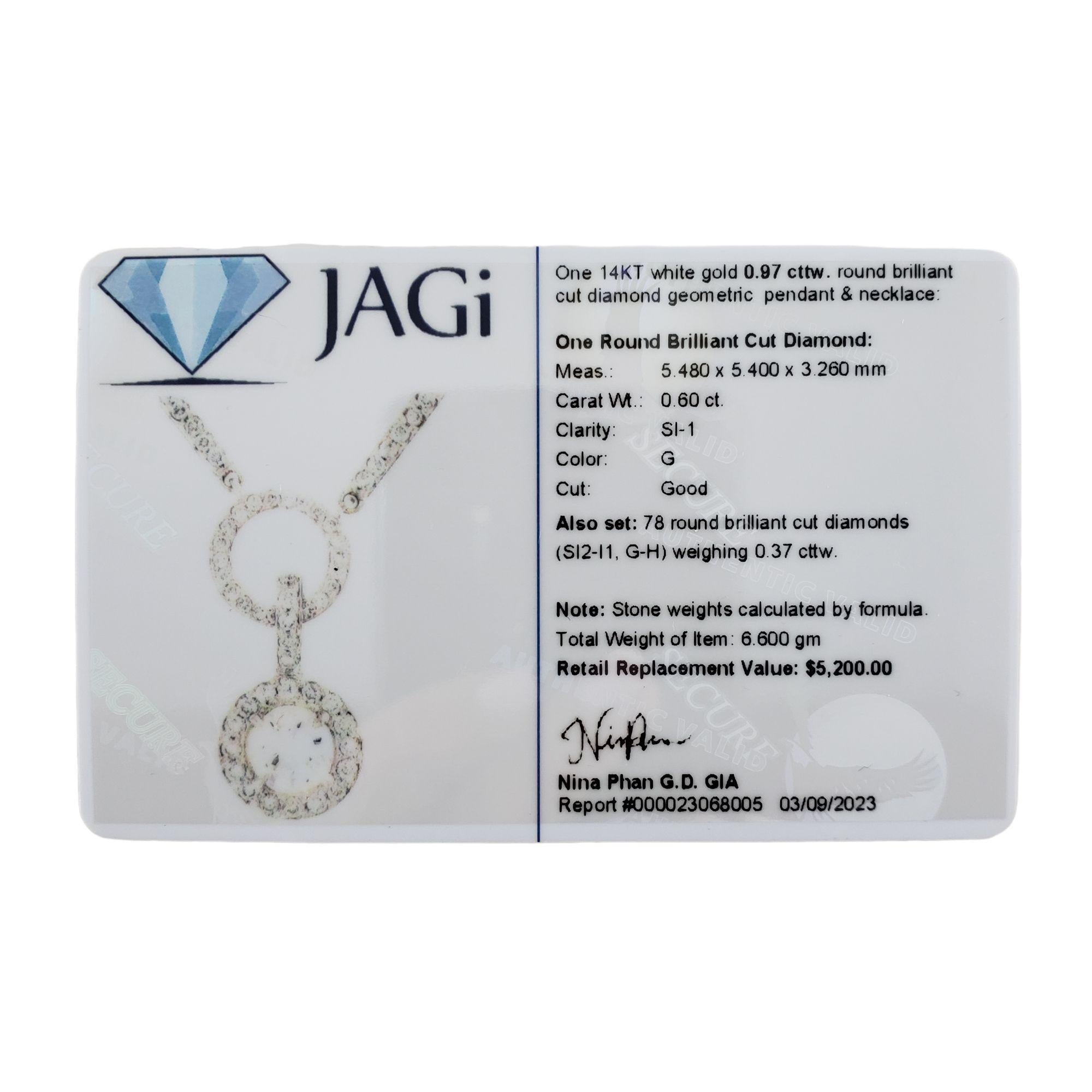 14 Karat White Gold Diamond Pendant Necklace #16749 For Sale 5