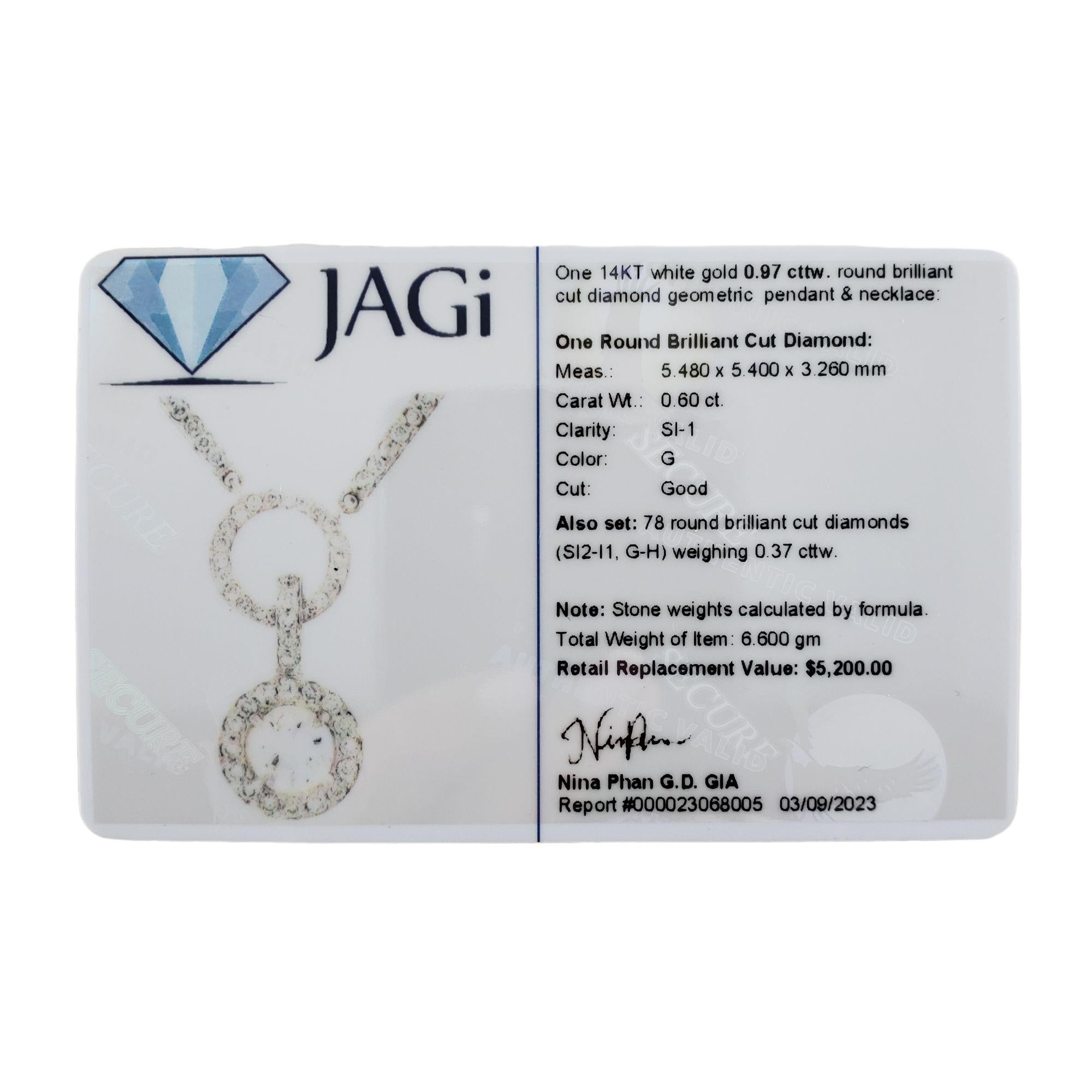 14 Karat White Gold Diamond Pendant Necklace #14595 3