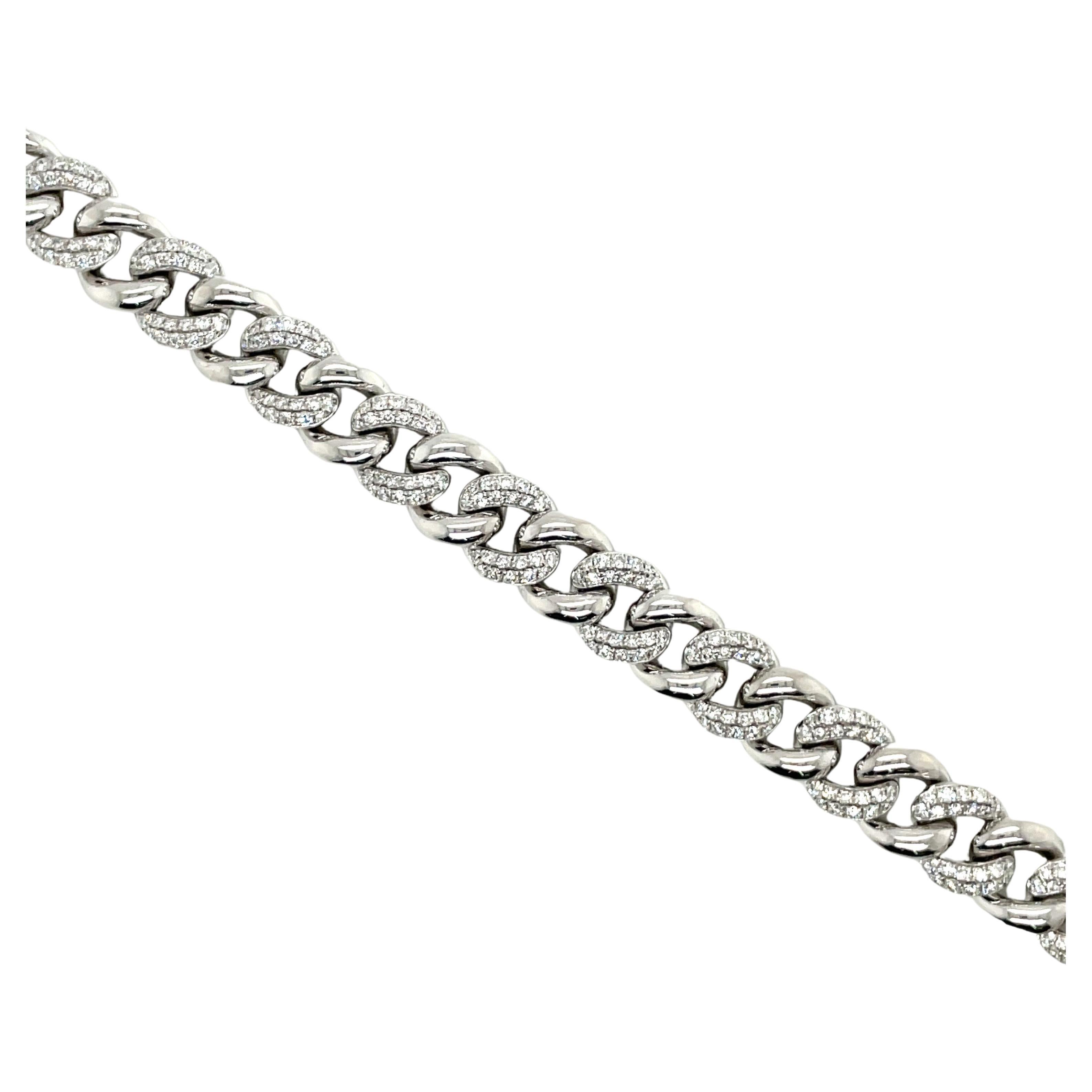 Flooded Diamond Cuban Link Bracelet in White Gold