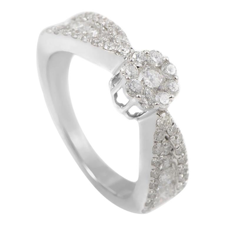 14 Karat Weißgold Diamant Versprechensring im Angebot