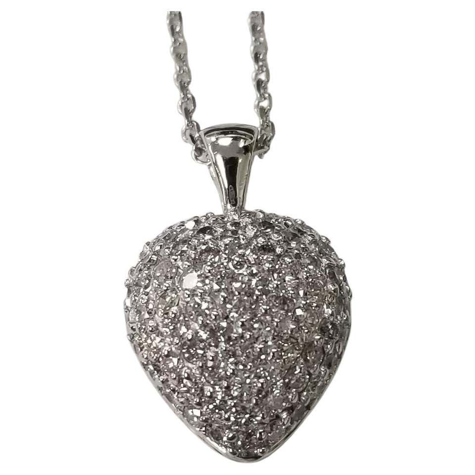 0.31 Carat Diamond Pavé Puffed Heart Necklace in 18 Karat White Gold at ...