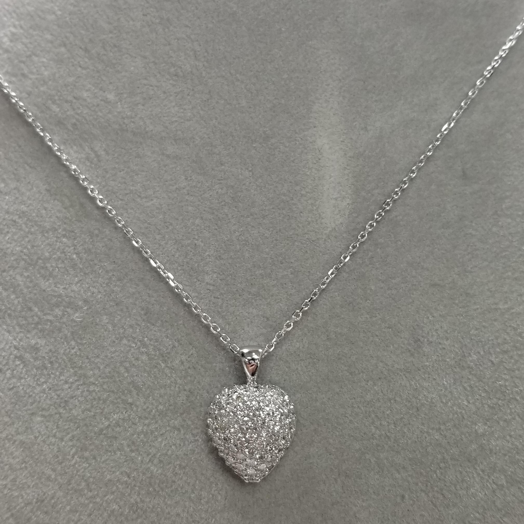 14 Karat White Gold Diamond Puffed Heart 1.61cts In New Condition For Sale In Los Angeles, CA