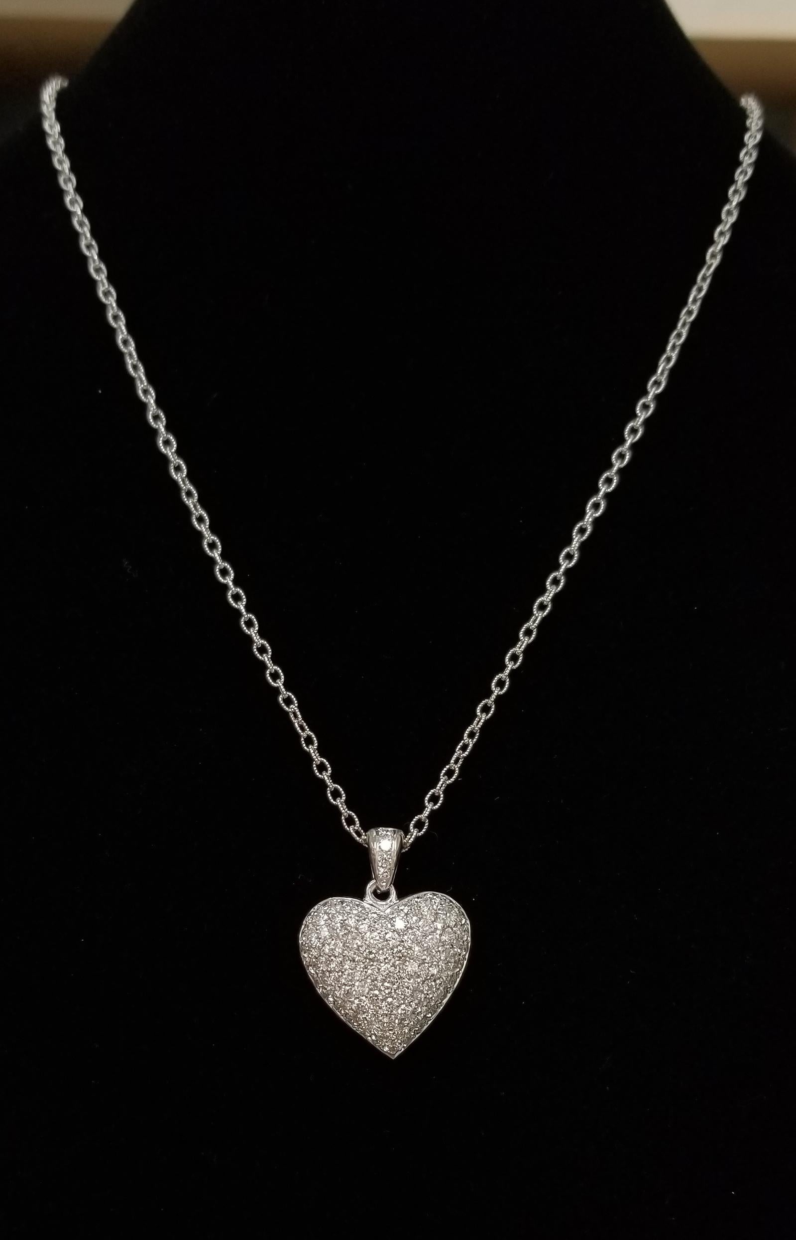Contemporary 14 Karat White Gold Diamond Puffed Heart 2.85cts. For Sale