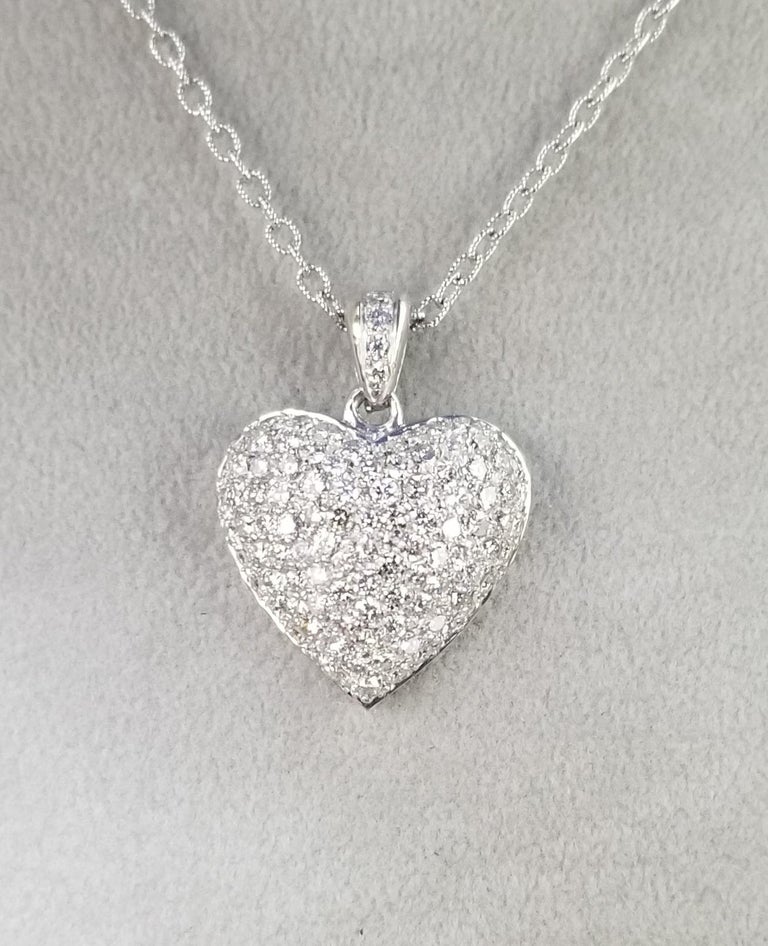 14 Karat White Gold Diamond Puffed Heart 2.85cts. For Sale at 1stDibs