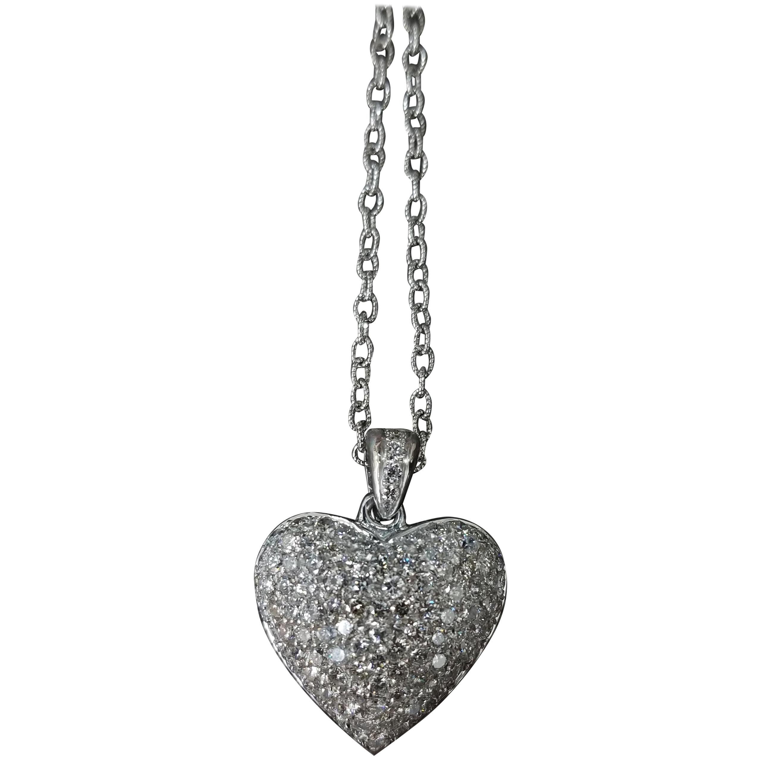 14 Karat White Gold Diamond Puffed Heart 2.85cts.