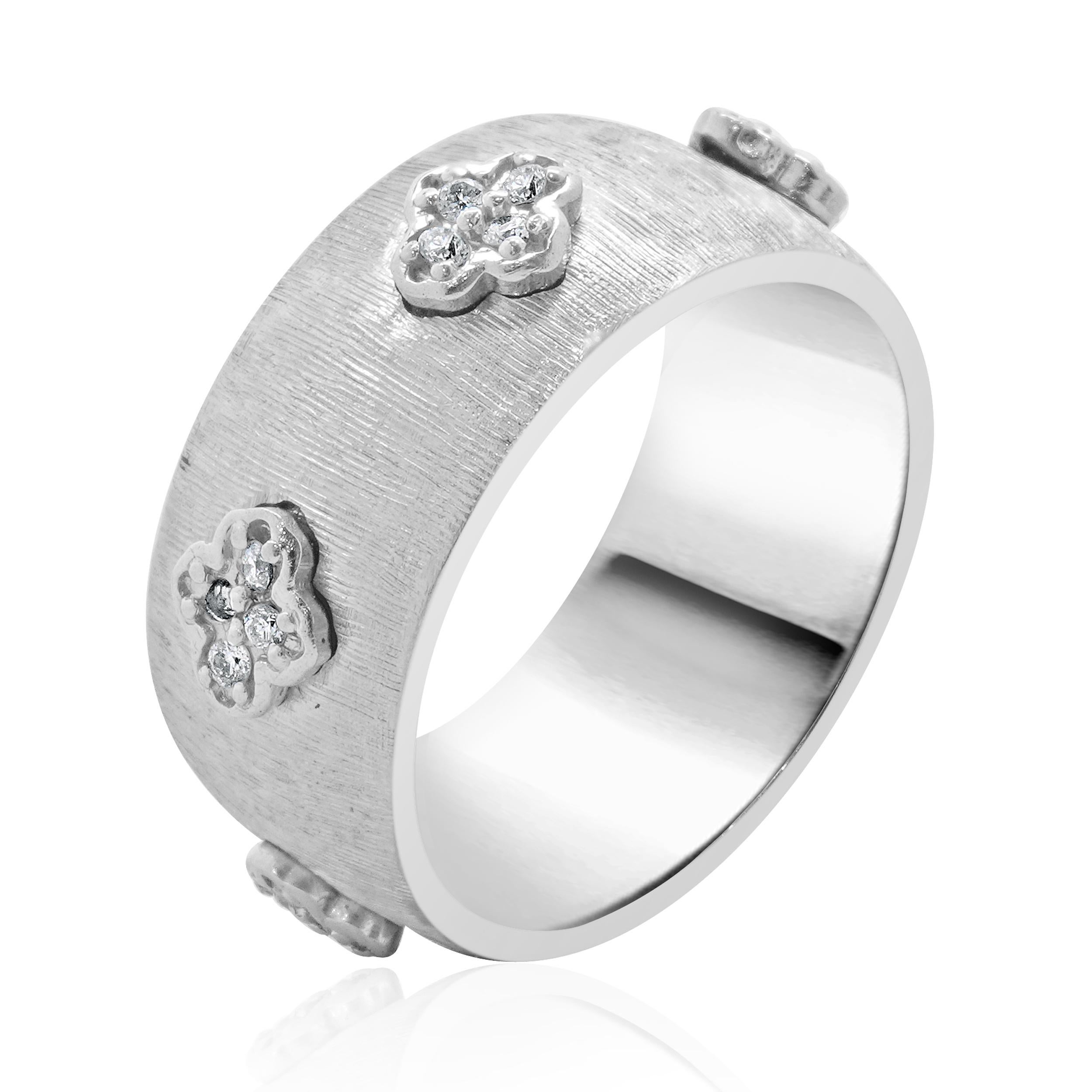 Designer: custom
Material: 14K white gold
Diamond: round brilliant cut = 0.28cttw
Color: H
Clarity: SI1
Ring size: 6 (please allow two additional shipping days for sizing requests)
Weight: 10.70 grams