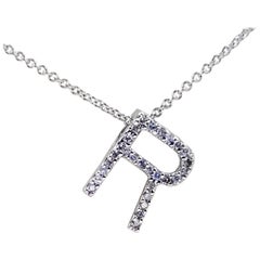 14 Karat White Gold Diamond R Initial Necklace
