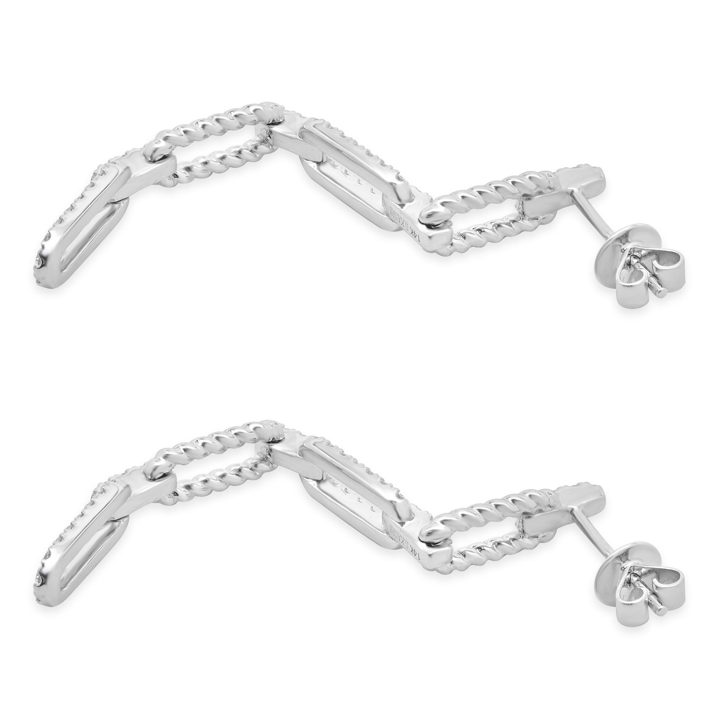 14 Karat White Gold Diamond Rectangle Drop Earrings In Excellent Condition For Sale In Scottsdale, AZ