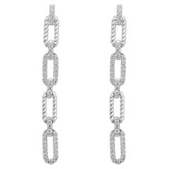 14 Karat White Gold Diamond Rectangle Drop Earrings