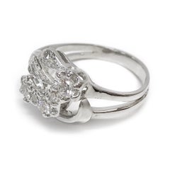 14K White Gold Diamond Cluster Ring, Circa 1955, 0.68ctw, Retro Style