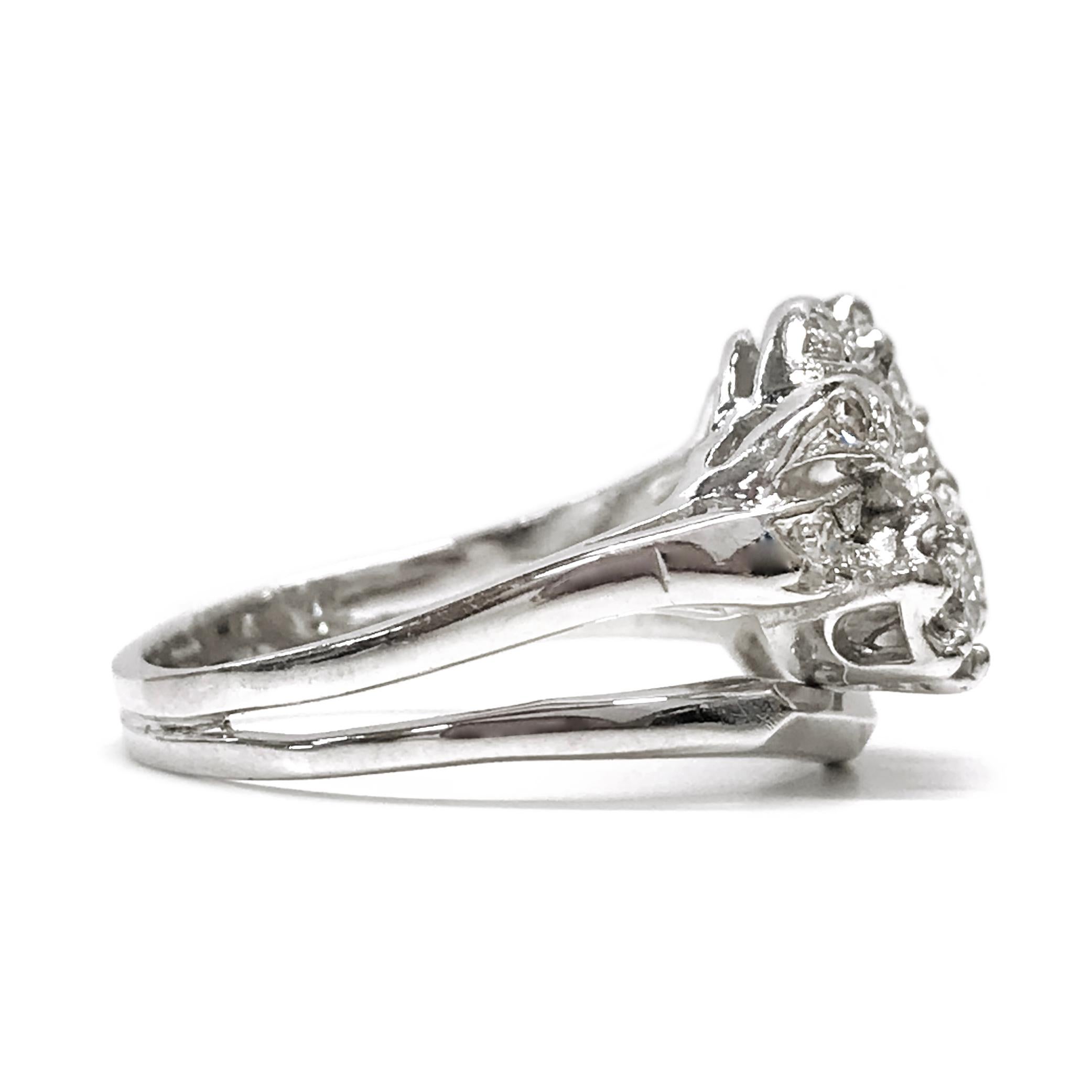 Retro White Gold Diamond Ring, Circa 1950s For Sale