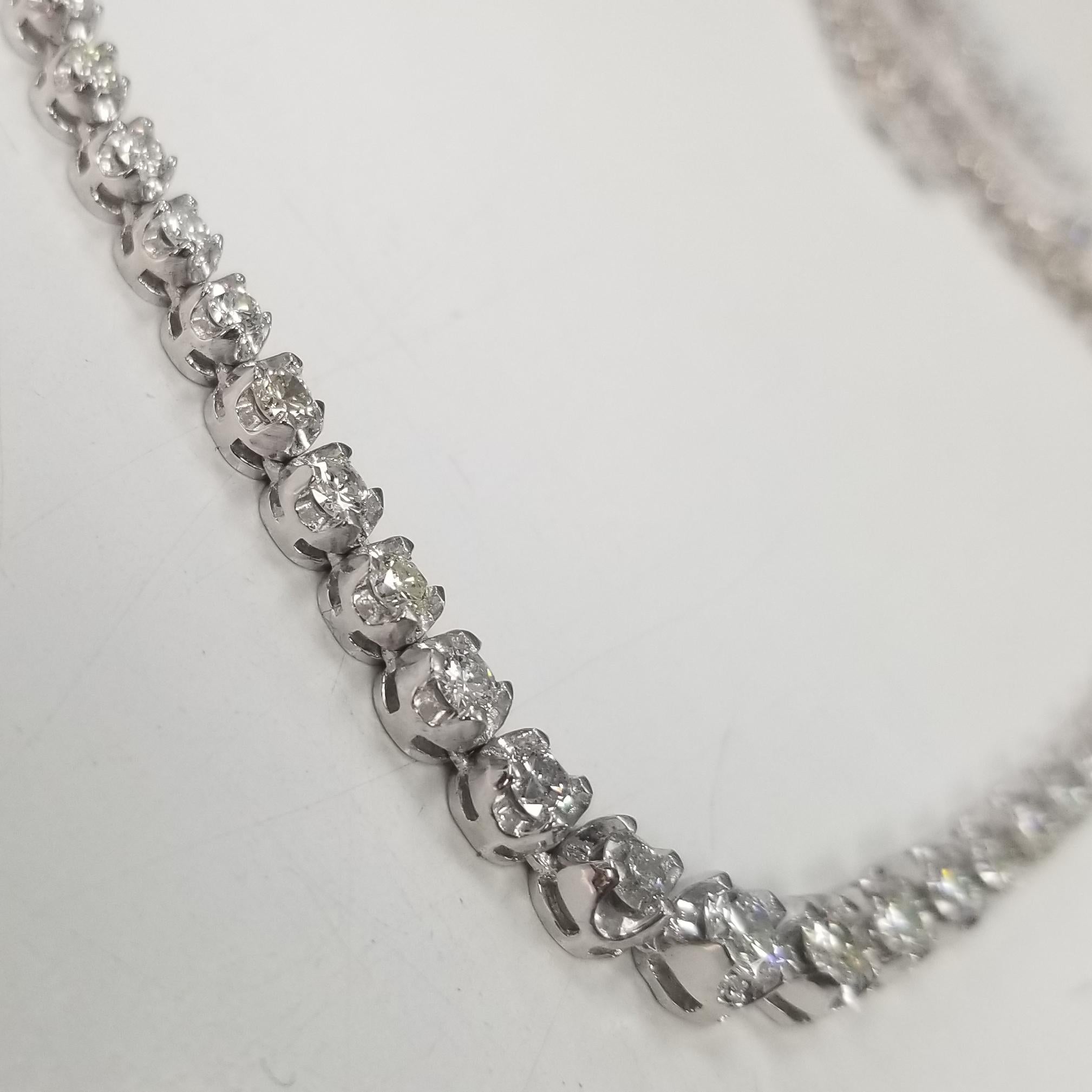14 Karat White Gold Diamond Riviera Tennis Necklace 5.02 Carat In New Condition For Sale In Los Angeles, CA