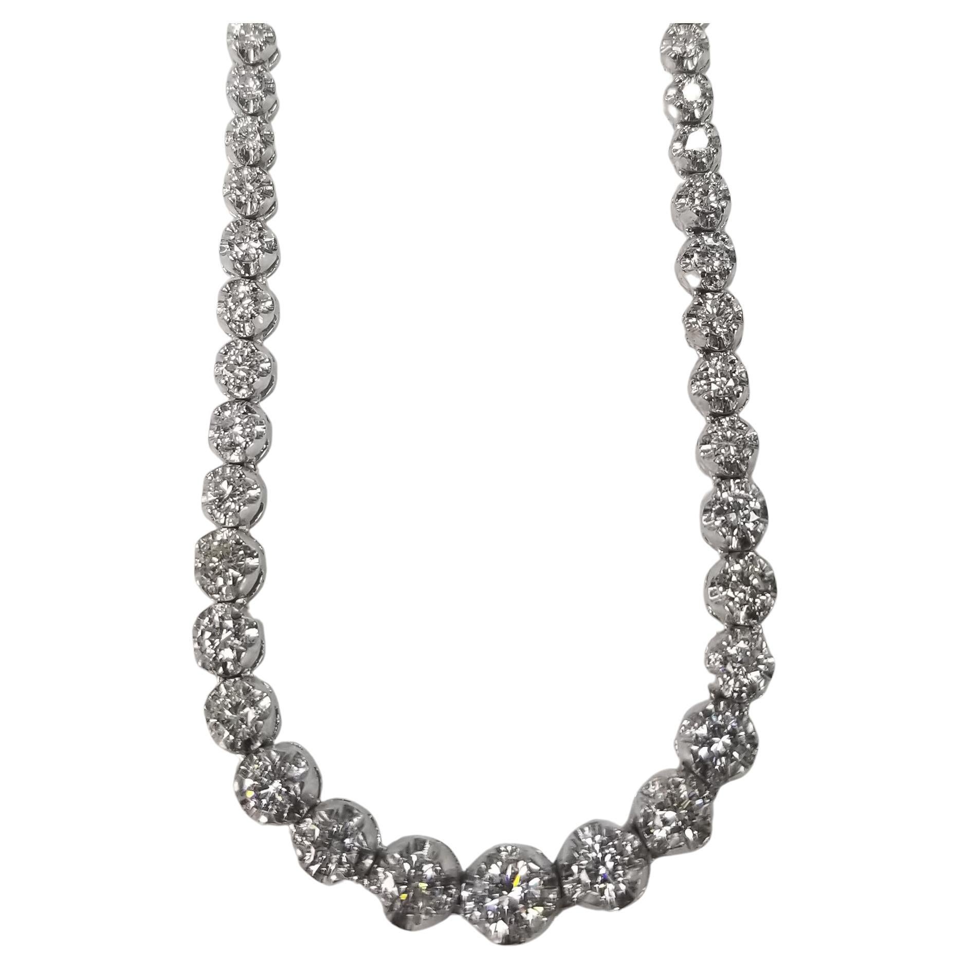 14 Karat White Gold Diamond Riviera Tennis Necklace 5.02 Carat For Sale