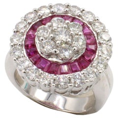 14 Karat White Gold Natural Diamond & Ruby Cocktail Ring 