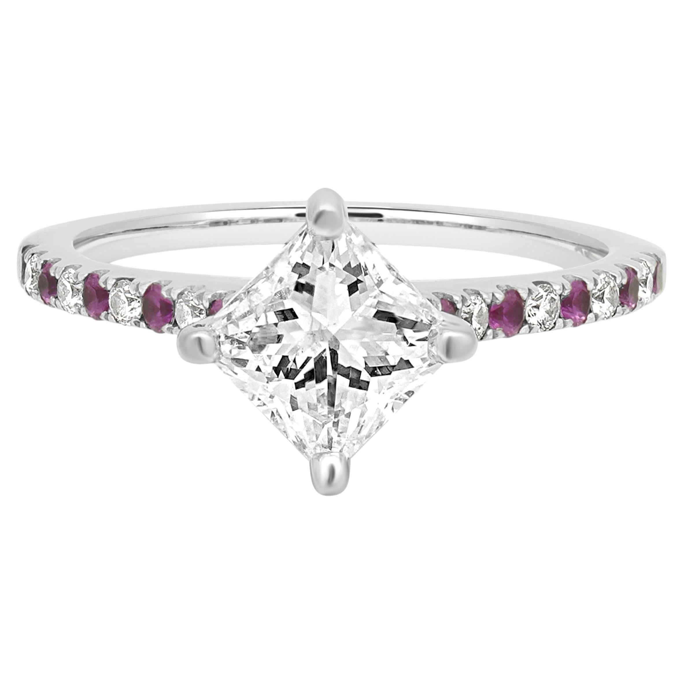 14 Karat White Gold Diamond and Ruby Engagement Ring For Sale at 1stDibs