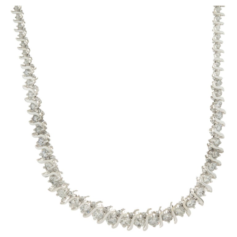 14 Karat White Gold Diamond S Link Tennis Necklace For Sale at 1stDibs