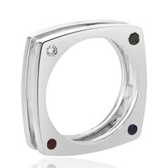 14 Karat White Gold Diamond, Sapphire, and Ruby Square Ring