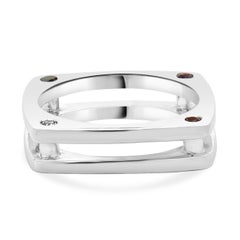 14 Karat White Gold Diamond, Sapphire, and Ruby Square Ring
