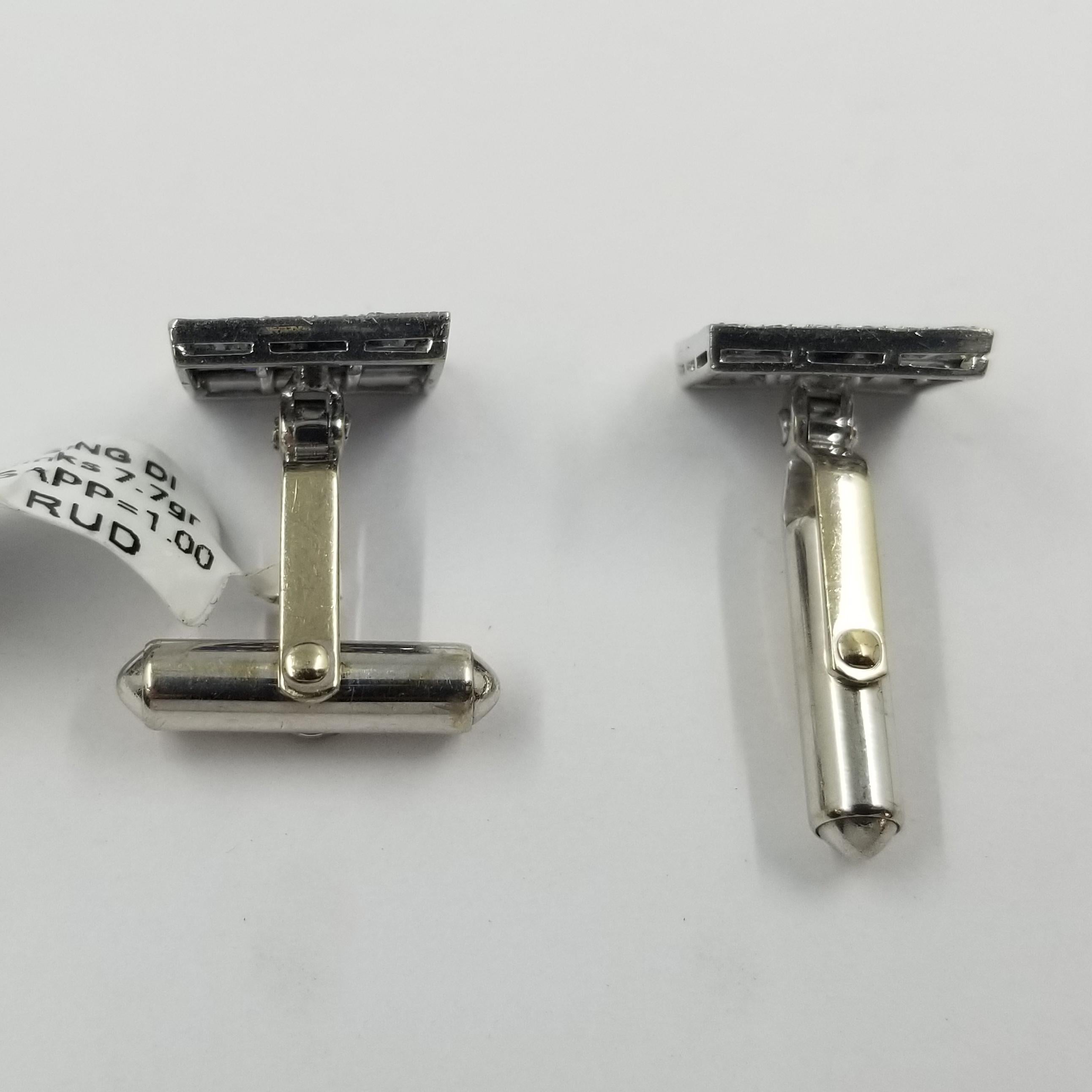 14 Karat White Gold Diamond and Sapphire Cufflinks In Good Condition In Coral Gables, FL