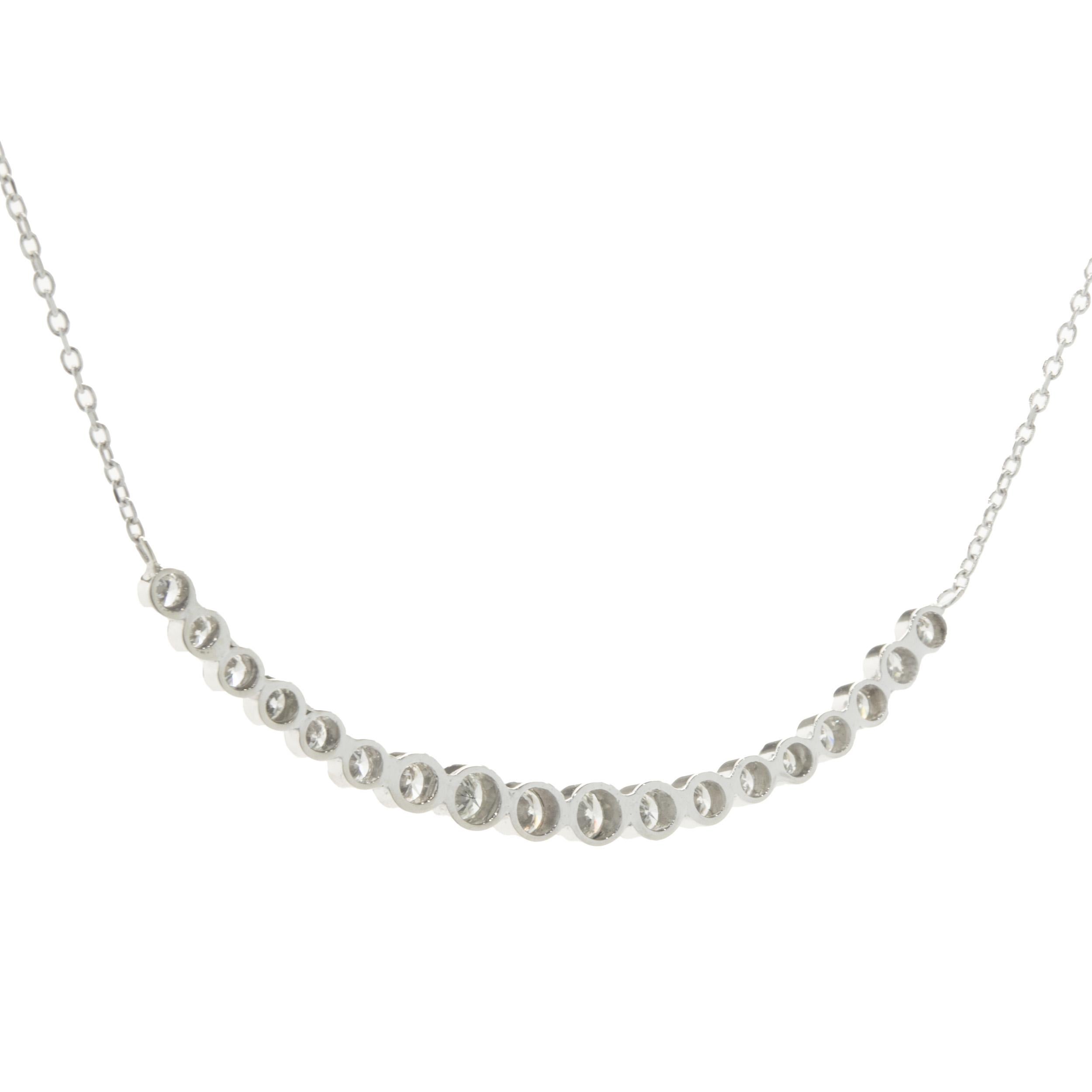 Designer: custom design
Material: 14K white gold
Diamond: 19 round brilliant cut = 0.54cttw
Color: H / I
Clarity: VS1-2
Dimensions: necklace measures 18-inches in length 
Weight: 2.66 grams
