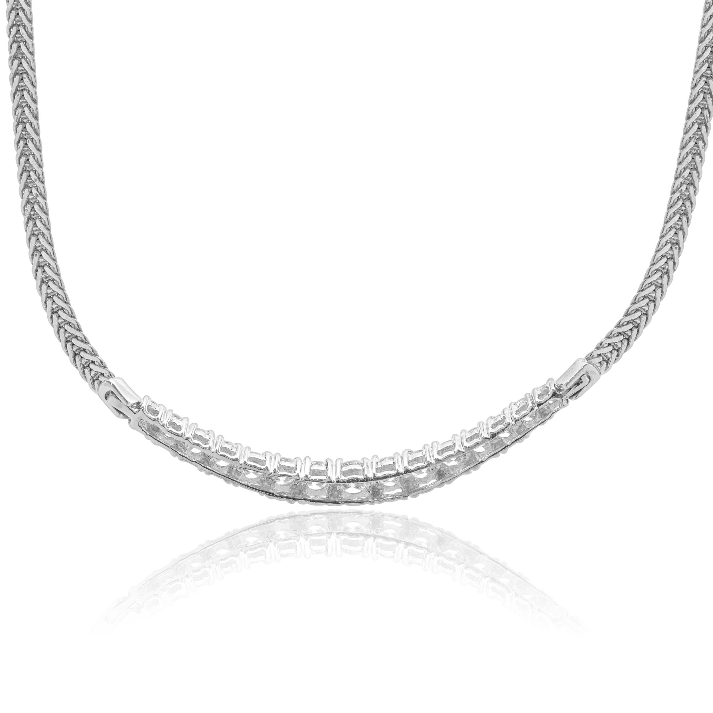 Round Cut 14 Karat White Gold Diamond Smile Necklace For Sale