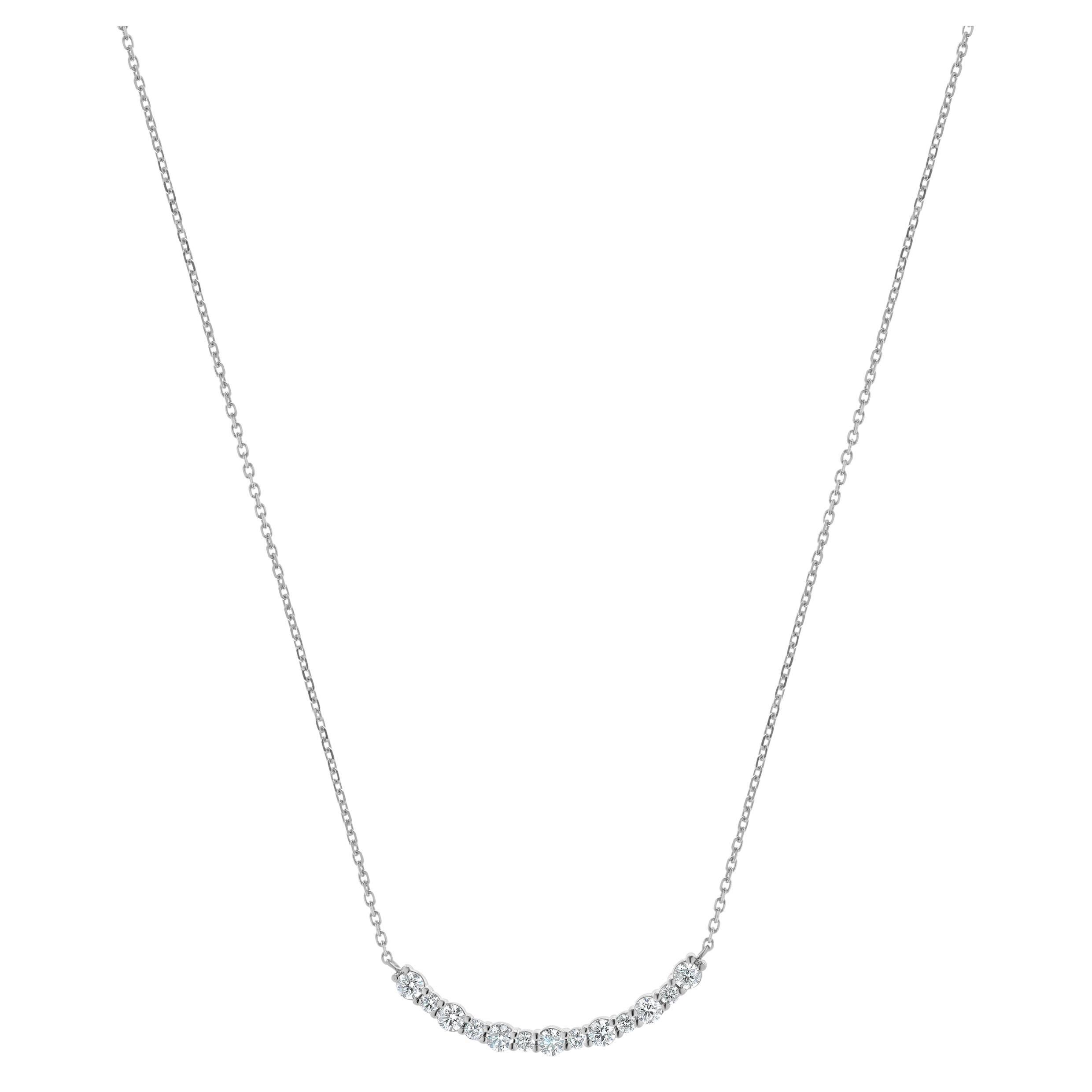 14 Karat White Gold Diamond Smile Necklace For Sale