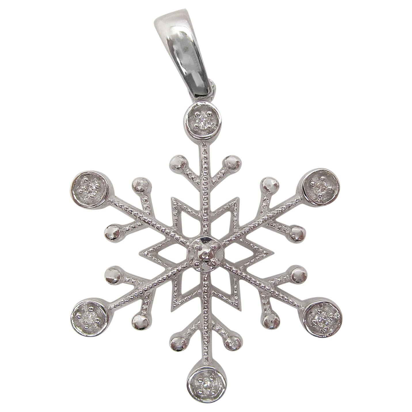 14 Karat White Gold Diamond Snowflake Pendant Charm For Sale
