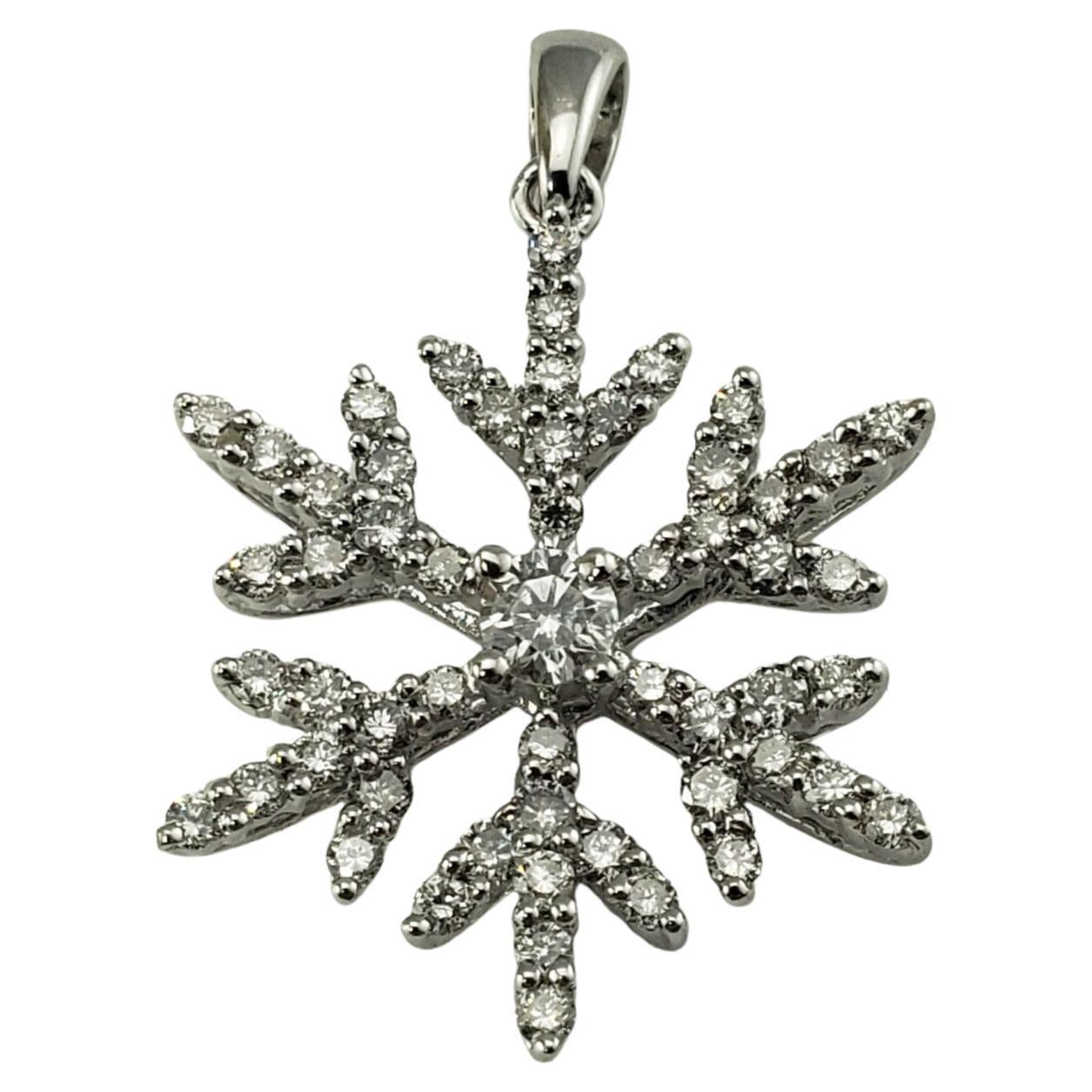 14 Karat White Gold Diamond Snowflake Pendant For Sale