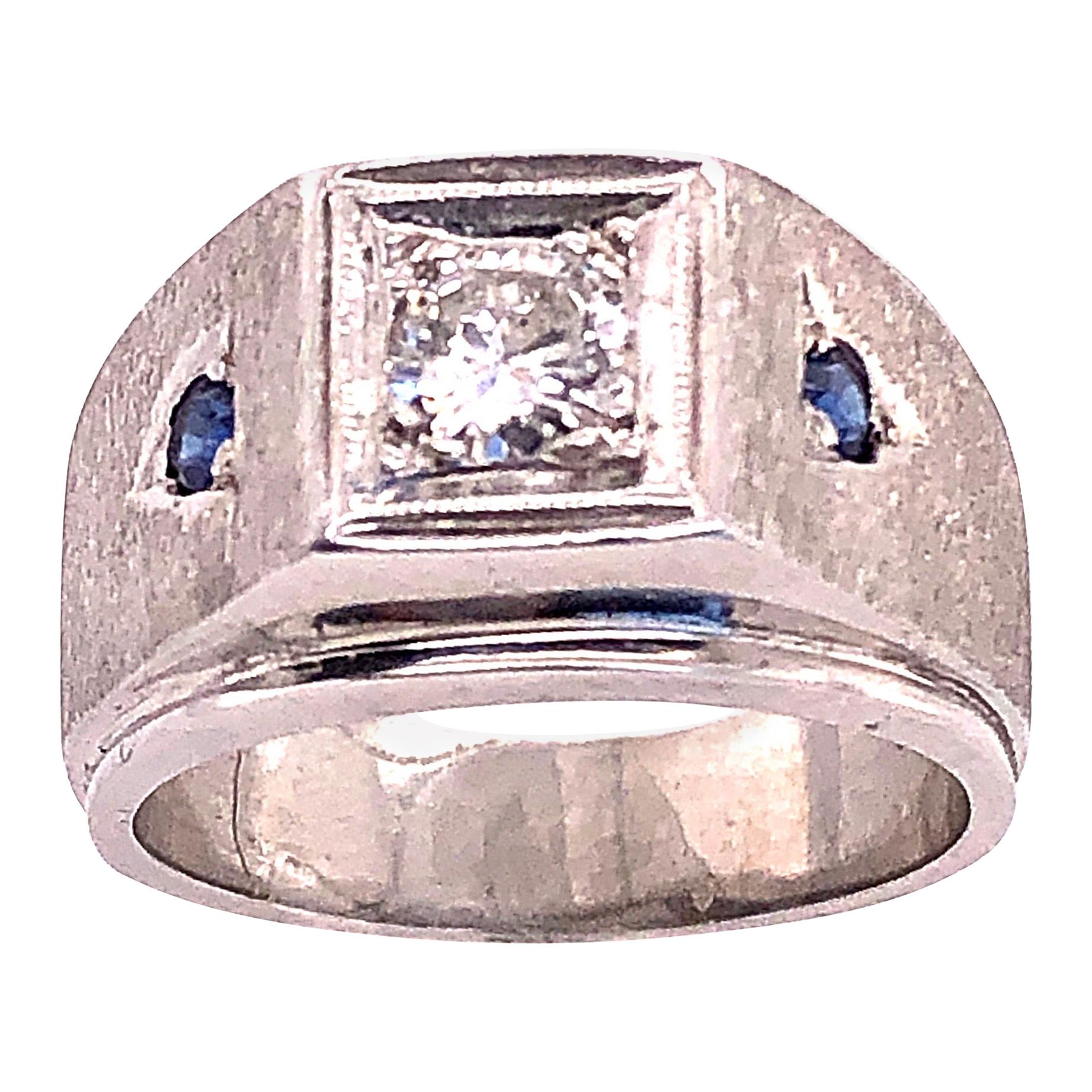 14 Karat White Gold Diamond Solitaire Band with Sapphire Accents