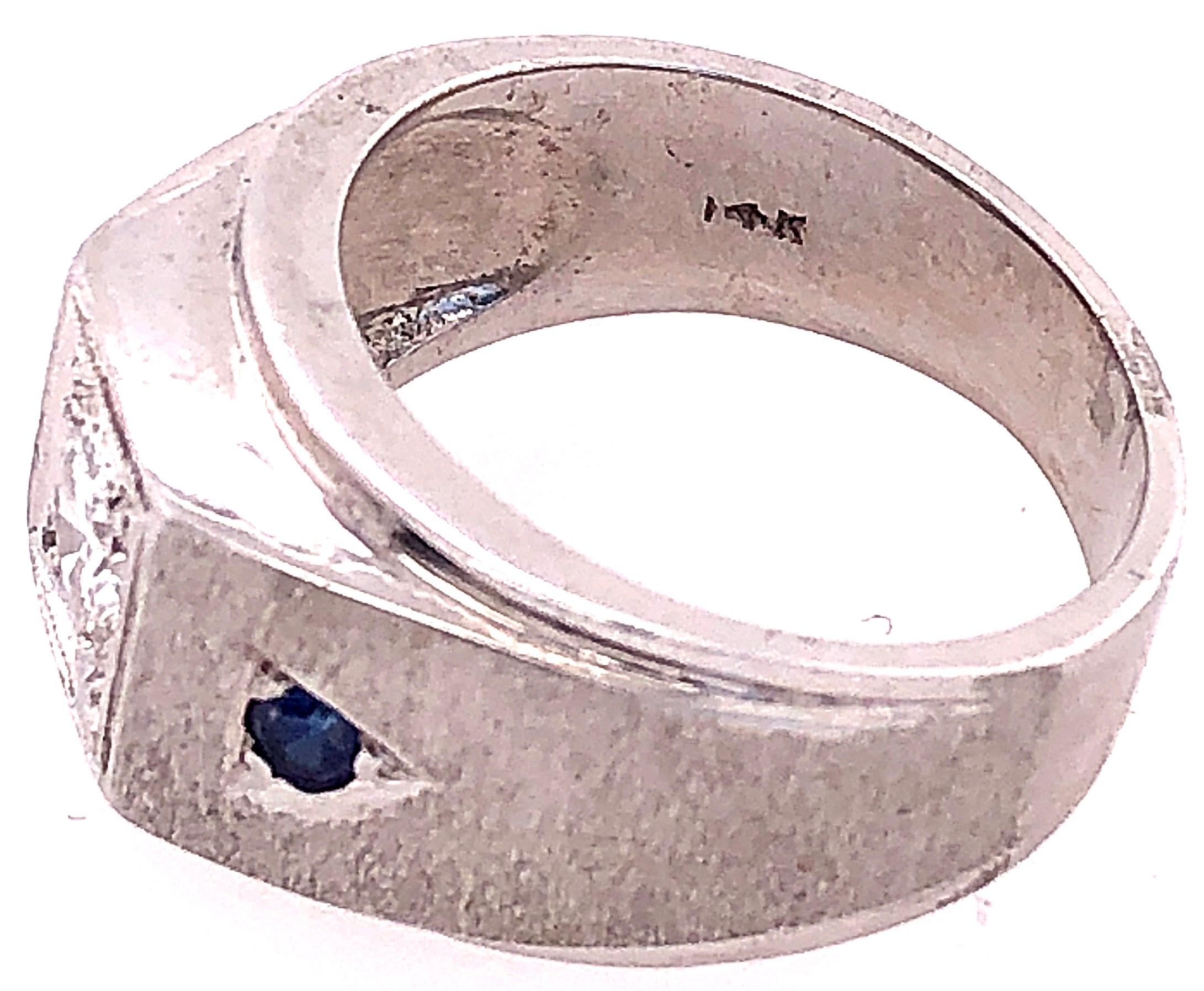 Women's or Men's 14 Karat White Gold Diamond Solitaire Band with Sapphire Accents For Sale