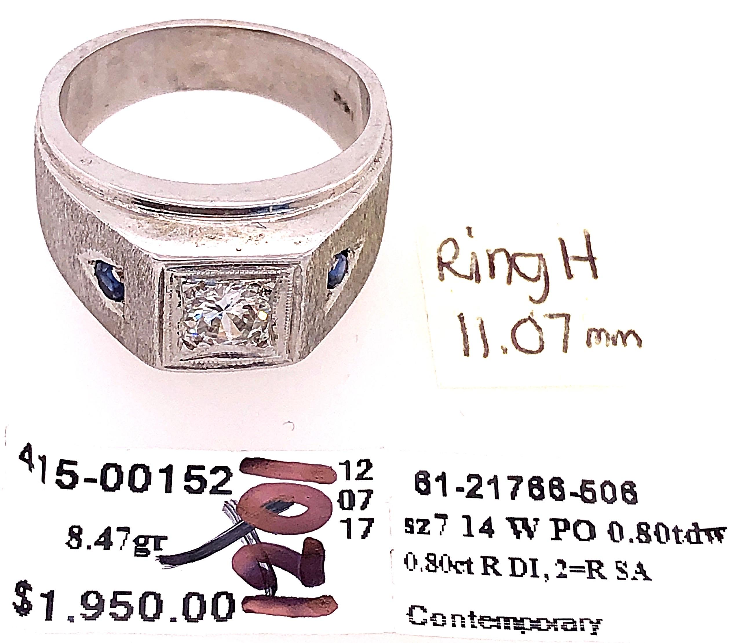14 Karat White Gold Diamond Solitaire Band with Sapphire Accents For Sale 2