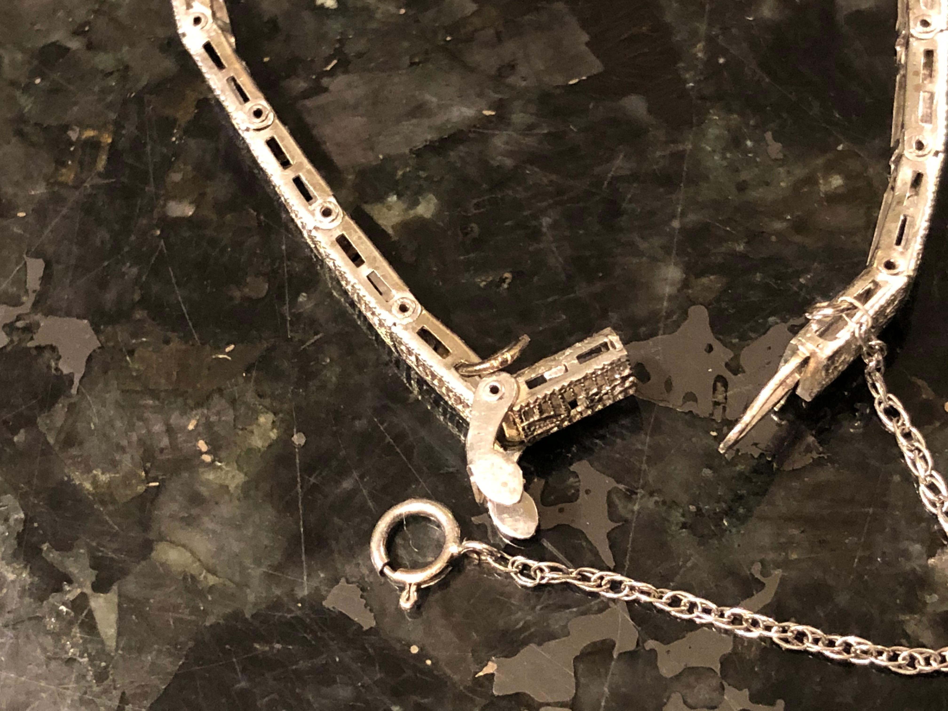 14 Karat White Gold Diamond Solitaire Bracelet Filigree Design For Sale 5