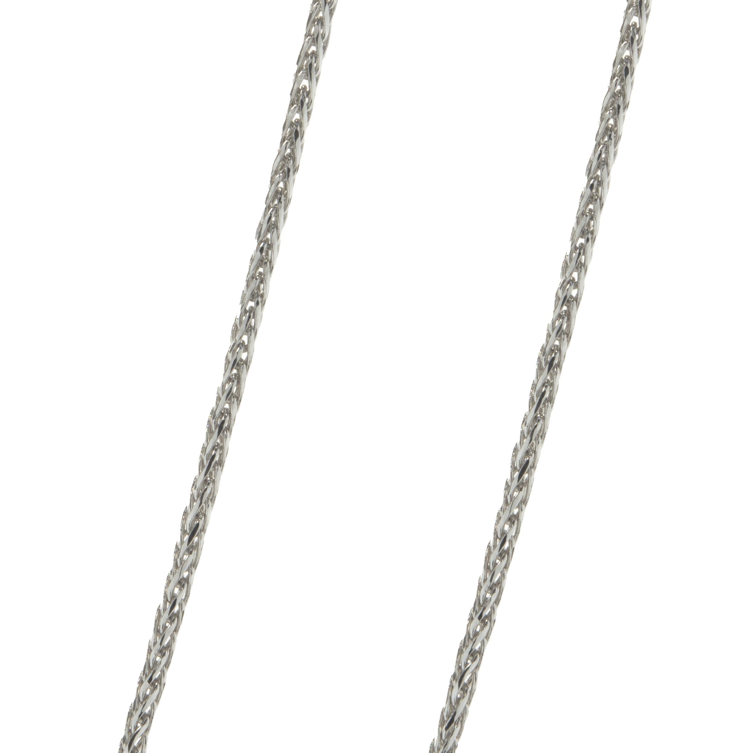 Designer: custom design
Material: 14K white gold
Diamond: round brilliant cut = 0.50cttw
Color: H
Clarity: SI1
Dimensions: necklace measures 18-inches in length 
Weight: 1.97 grams